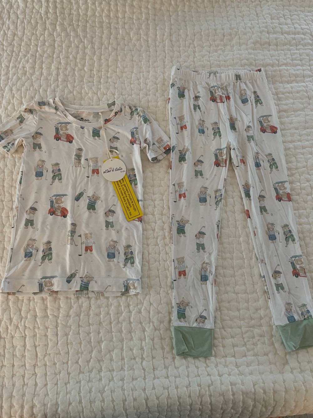NWT Angel Dear/Altar’d State Bamboo Short Sleeve Teddy Bear Golf Pajama Set 5/6T